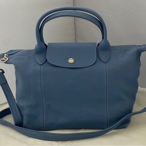 Longchamp Blue Leather Le Pliage Cuir Small Shoulder/Crossbody Handbag